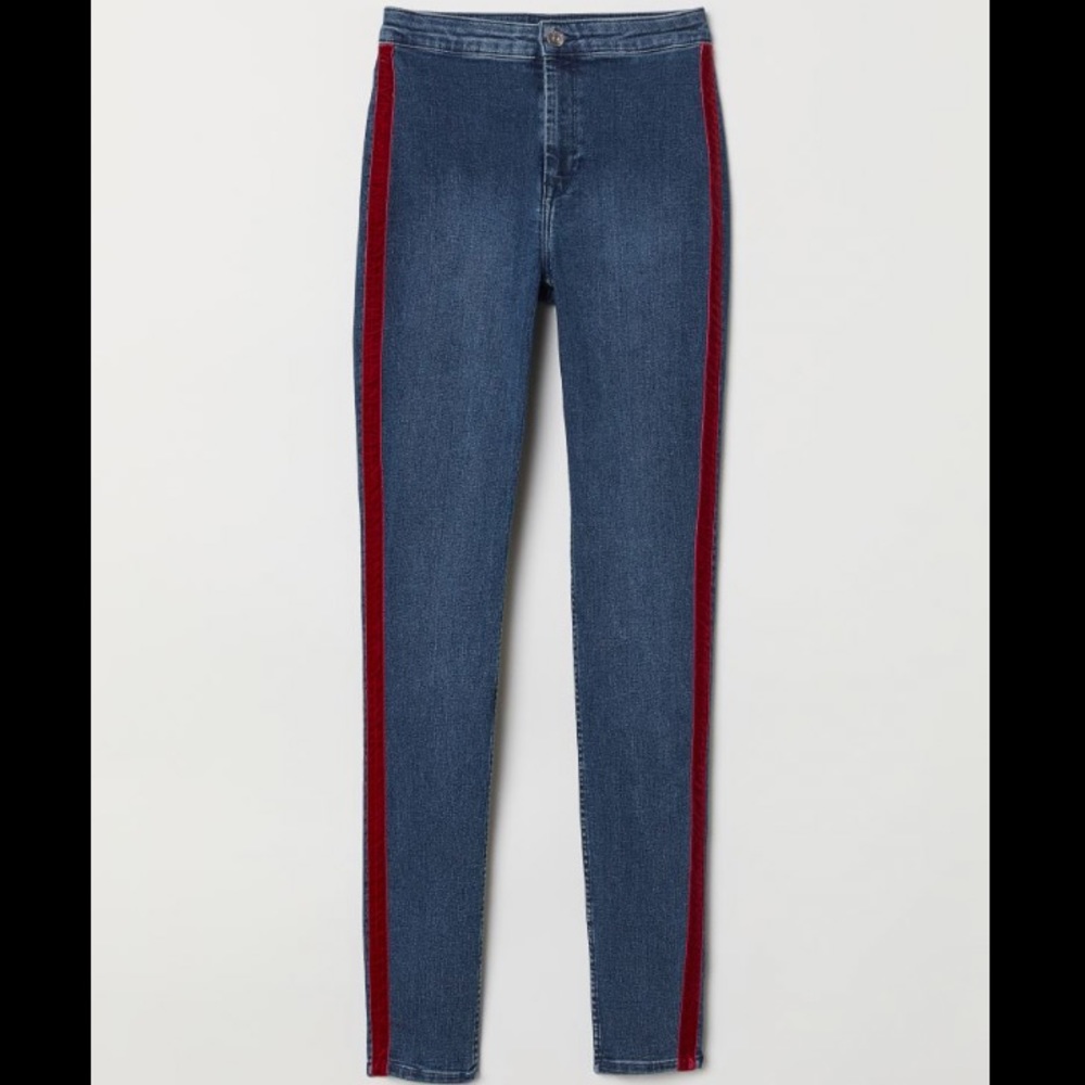 H&M Divided High Waisted Dark Wash Jeans w/ Stripe
